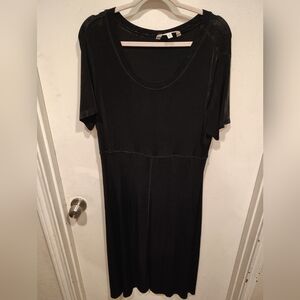 Travel Smith Women's Slinky Black Scoop Neck Midi Dress Sz XL Petite Modest